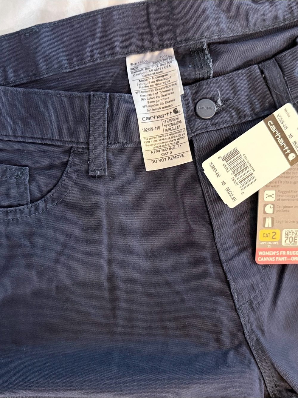 Carhartt Women’s FR size 16 Navy Canvas Work Jeans